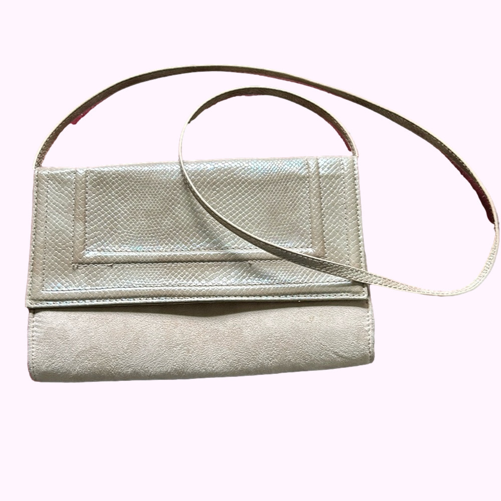 Pink Suede Bag Iridescent Shimmer UPcycle ♻️ Art Opportunity Exterior GUC